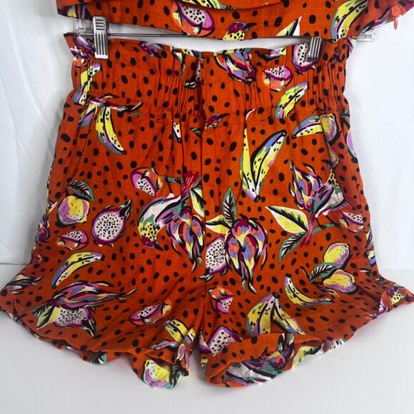 OPT Two Piece Linen Blend Set Top & Shorts Hawaiian Floral Polka Dot Print S/M* - Picture 9 of 15